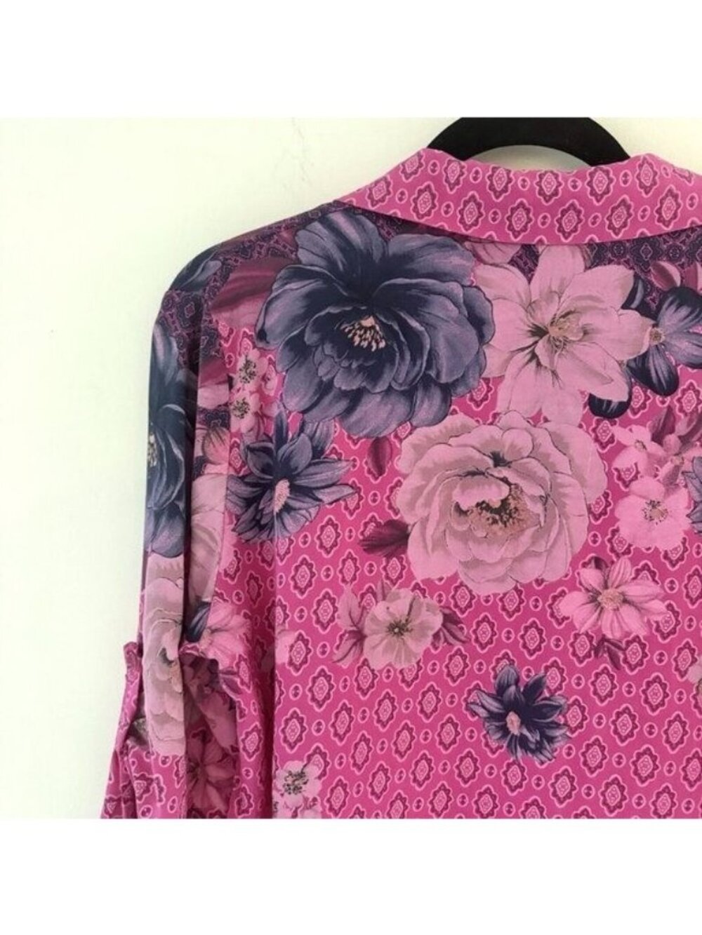 Free For Humanity Small Blouse Button Down Mixed Floral Twee Roll Tab Barbie Fun - Picture 11 of 16